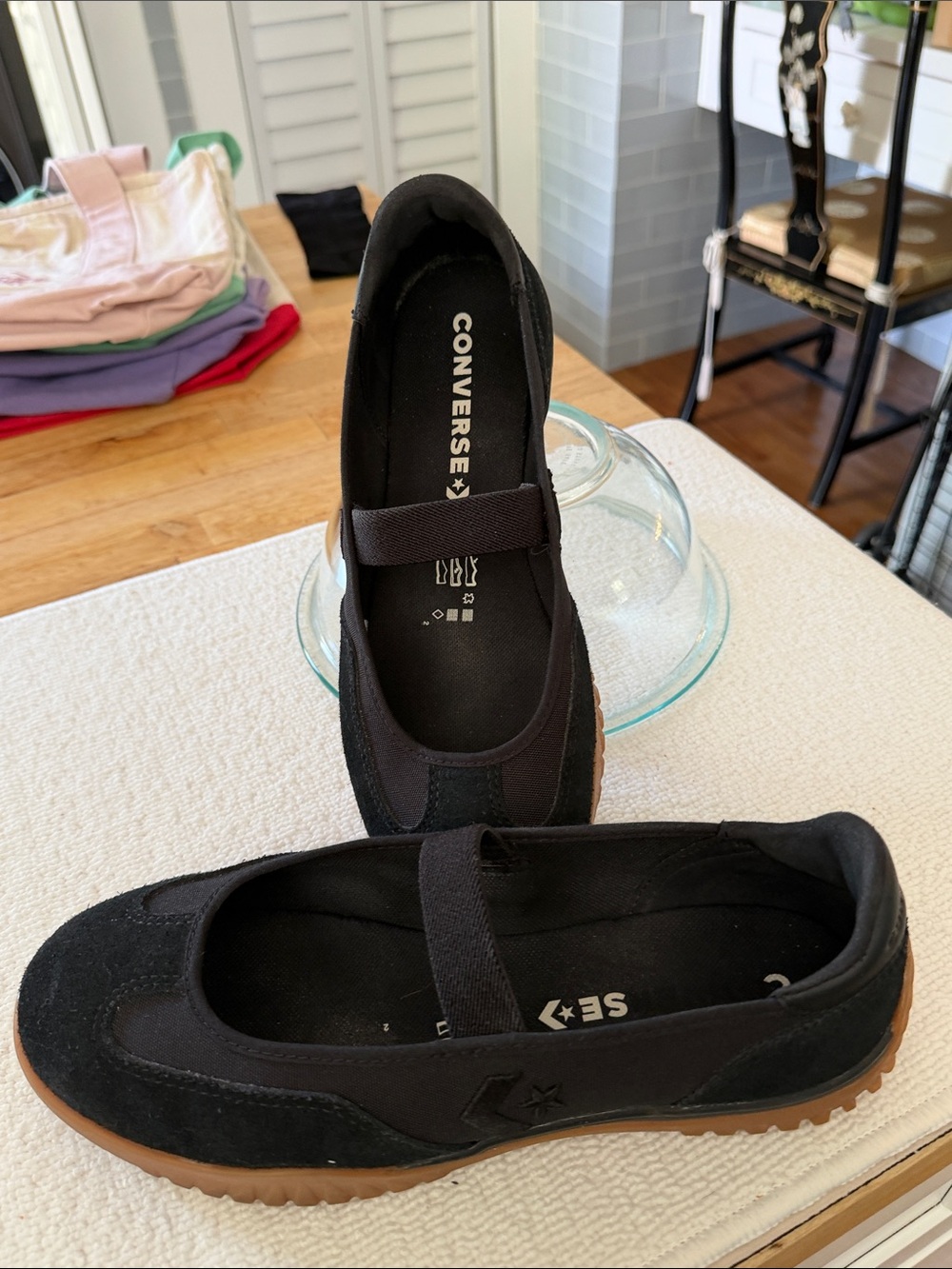 Converse Black Mary Jane Style Slip-On Flats with Gum Sole